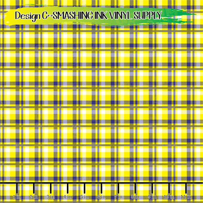 Navy Yellow Plaid ★ Pattern Vinyl | Faux Leather | Sublimation (TAT 3 BUS DAYS)