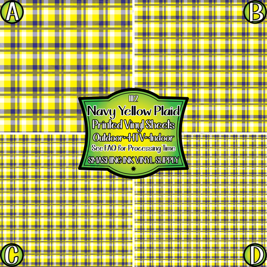 Navy Yellow Plaid ★ Pattern Vinyl | Faux Leather | Sublimation (TAT 3 BUS DAYS)