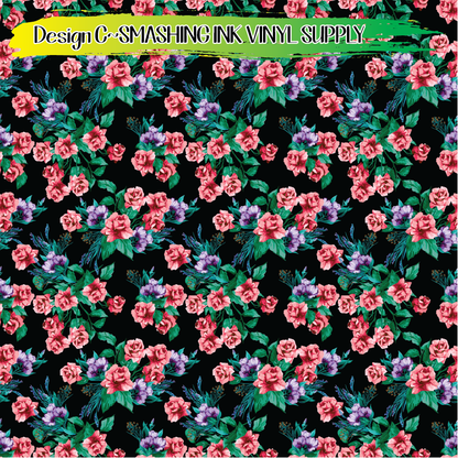 Black Floral ★ Pattern Vinyl | Faux Leather | Sublimation (TAT 3 BUS DAYS)