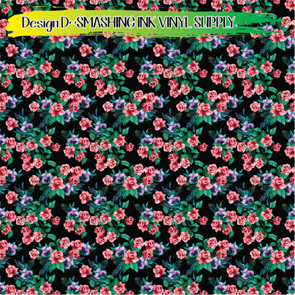 Black Floral ★ Pattern Vinyl | Faux Leather | Sublimation (TAT 3 BUS DAYS)