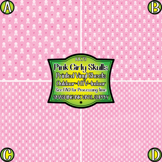 Pink Girly Skulls ★ Pattern Vinyl | Faux Leather | Sublimation (TAT 3 BUS DAYS)