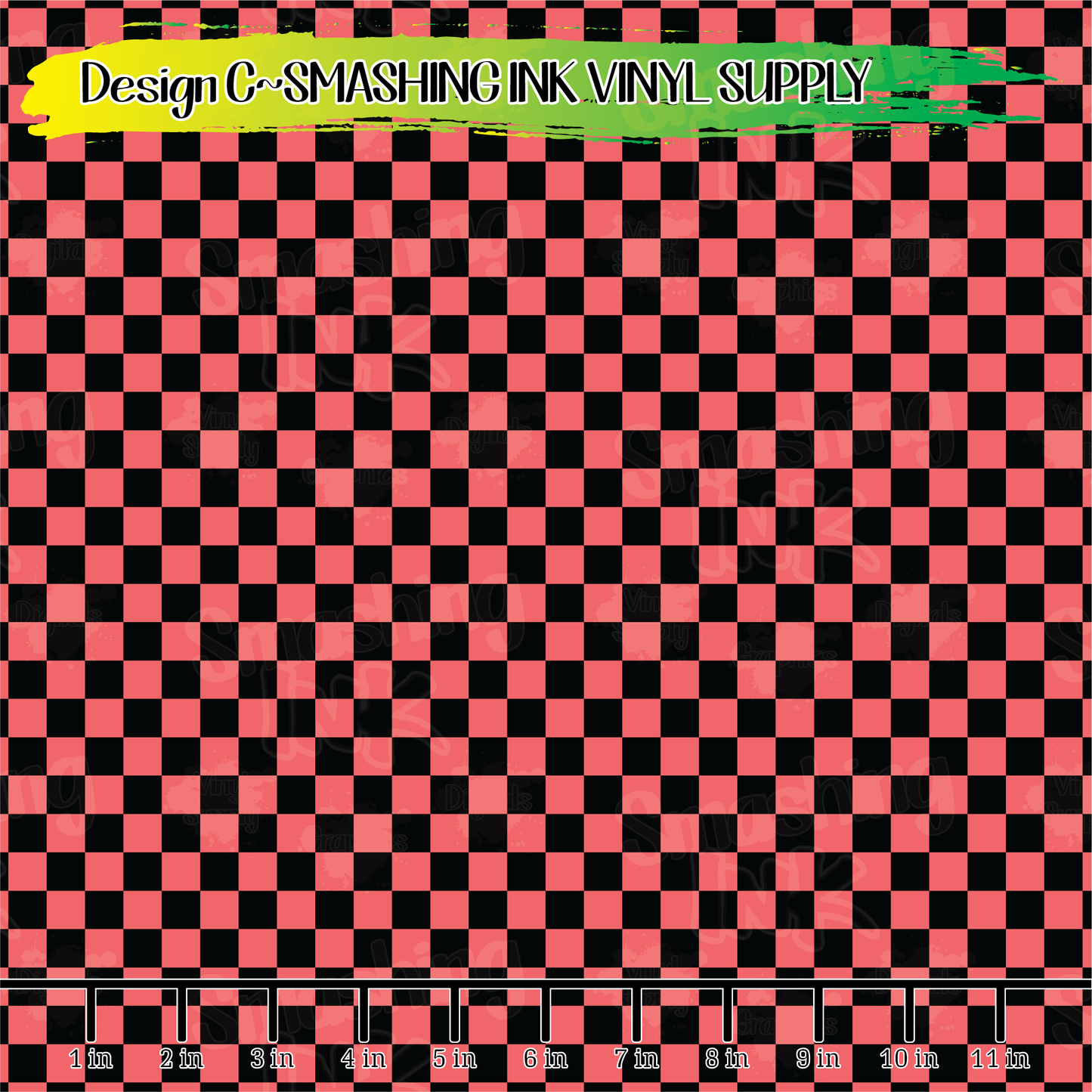 Coral Black Checkerboard ★ Pattern Vinyl | Faux Leather | Sublimation (TAT 3 BUS DAYS)