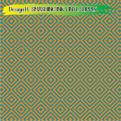 Orange & Teal Patterns ★ Pattern Vinyl | Faux Leather | Sublimation (TAT 3 BUS DAYS)