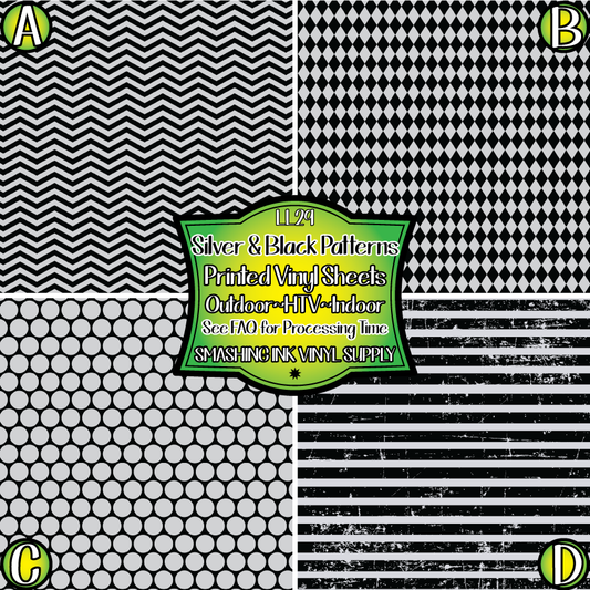 Black Silver Pattern ★ Pattern Vinyl | Faux Leather | Sublimation (TAT 3 BUS DAYS)