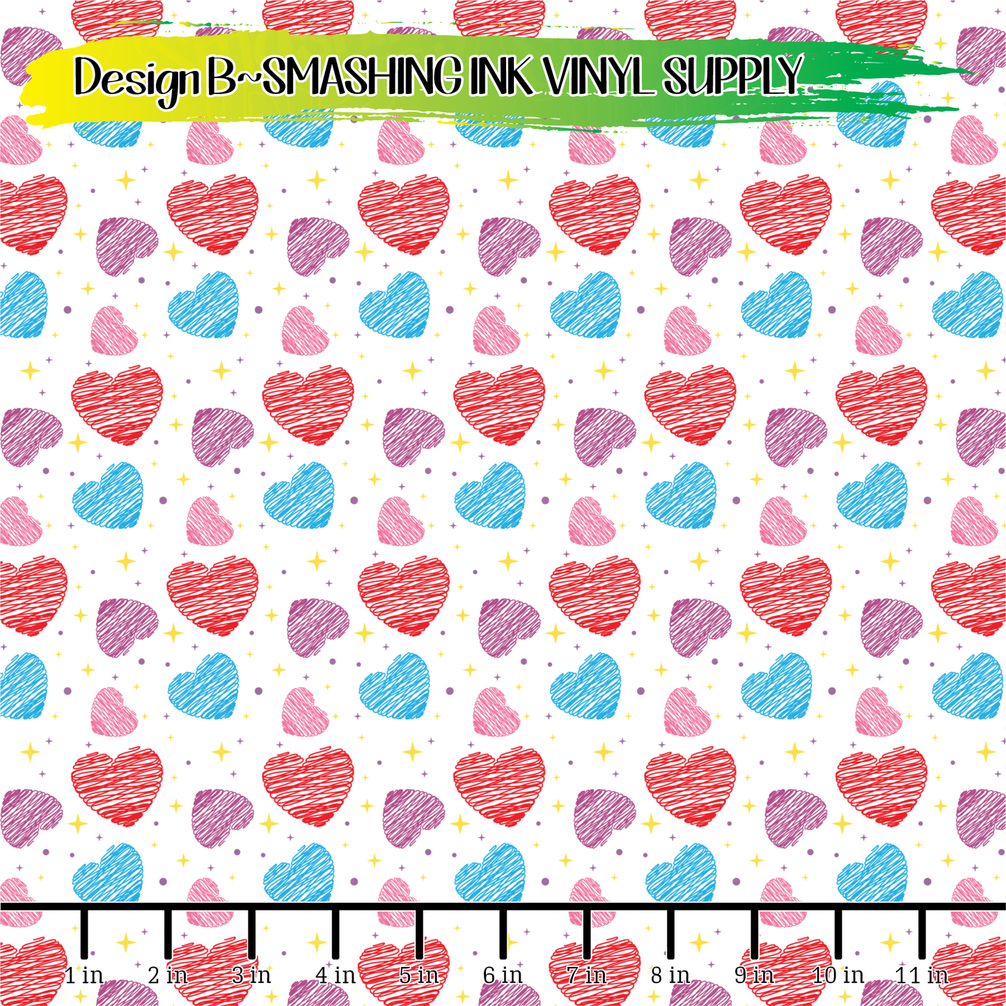 Scribble Hearts ★ Pattern Vinyl | Faux Leather | Sublimation (TAT 3 BUS DAYS)