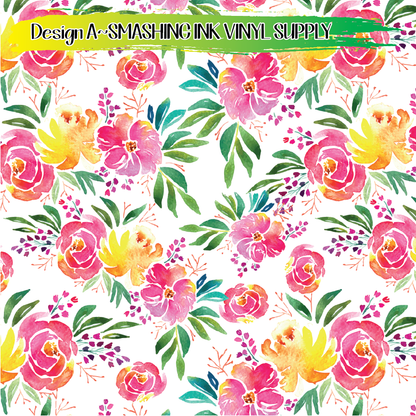 Watercolor Flowers ★ Pattern Vinyl | Faux Leather | Sublimation (TAT 3 BUS DAYS)