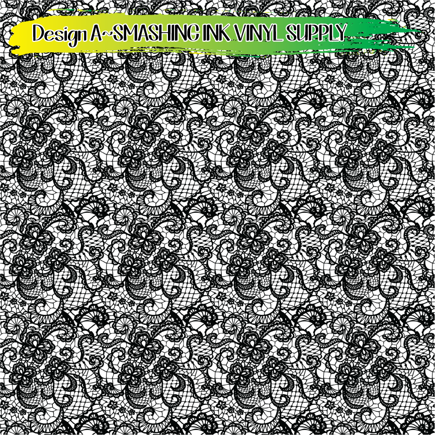 Black White Lace ★ Pattern Vinyl | Faux Leather | Sublimation (TAT 3 BUS DAYS)