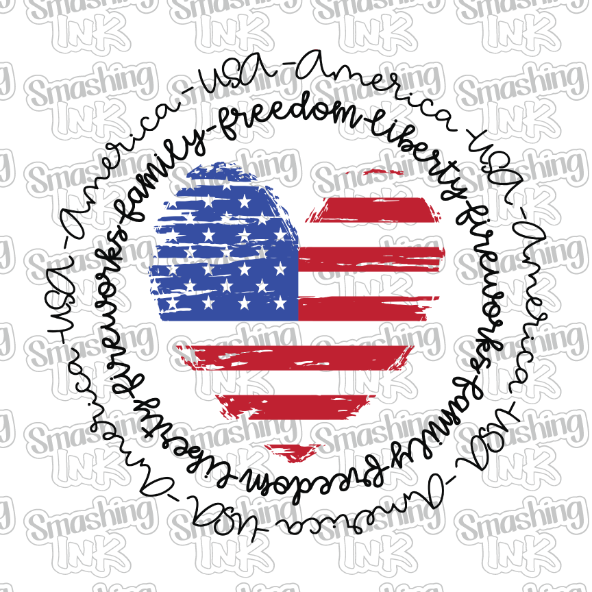 America Heart Flag - Heat Transfer | DTF | Sublimation (TAT 3 BUS DAYS) [15E-11HTV]