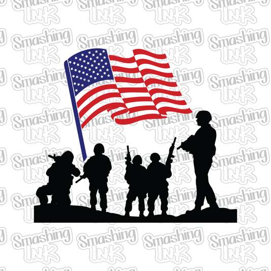 American Flag with Soldiers - Heat Transfer | DTF | Sublimation (TAT 3 BUS DAYS) [15A-2HTV]