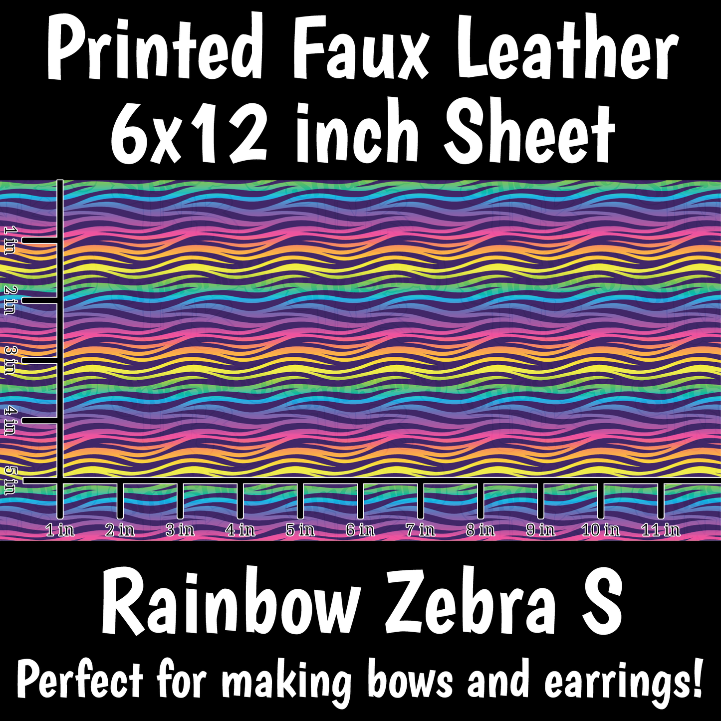 Rainbow Zebra S - Faux Leather Sheet (SHIPS IN 3 BUS DAYS)