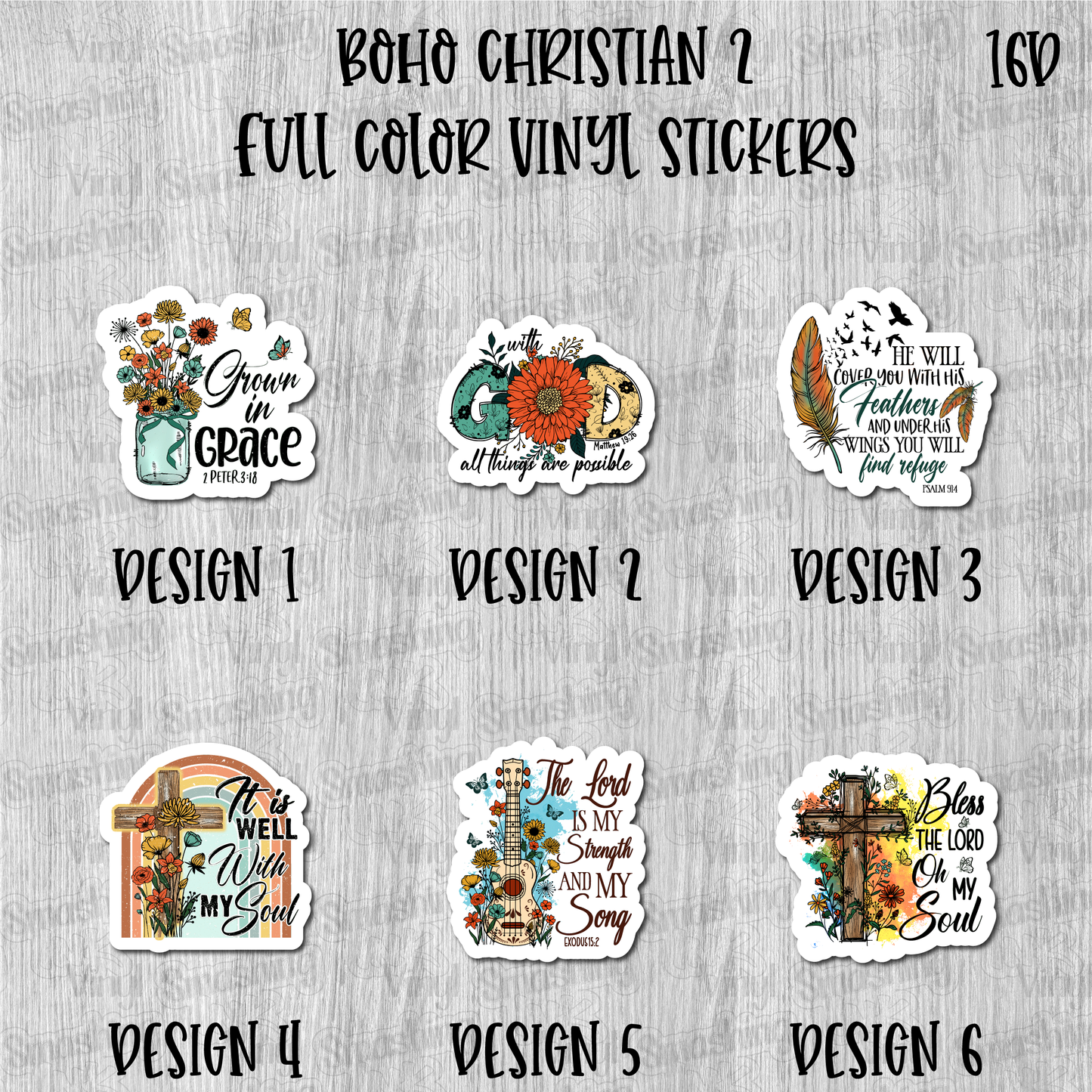 Boho Christian 2 - Full Color Vinyl Stickers (SHIPS IN 3-7 BUS DAYS)