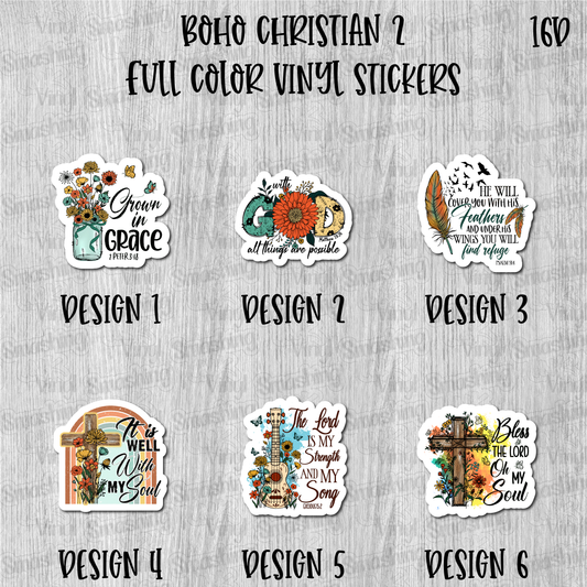 Boho Christian 2 - Full Color Vinyl Stickers (SHIPS IN 3-7 BUS DAYS)