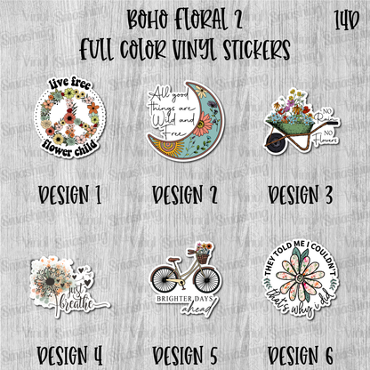Boho Floral 2 - Full Color Vinyl Stickers (SHIPS IN 3-7 BUS DAYS)