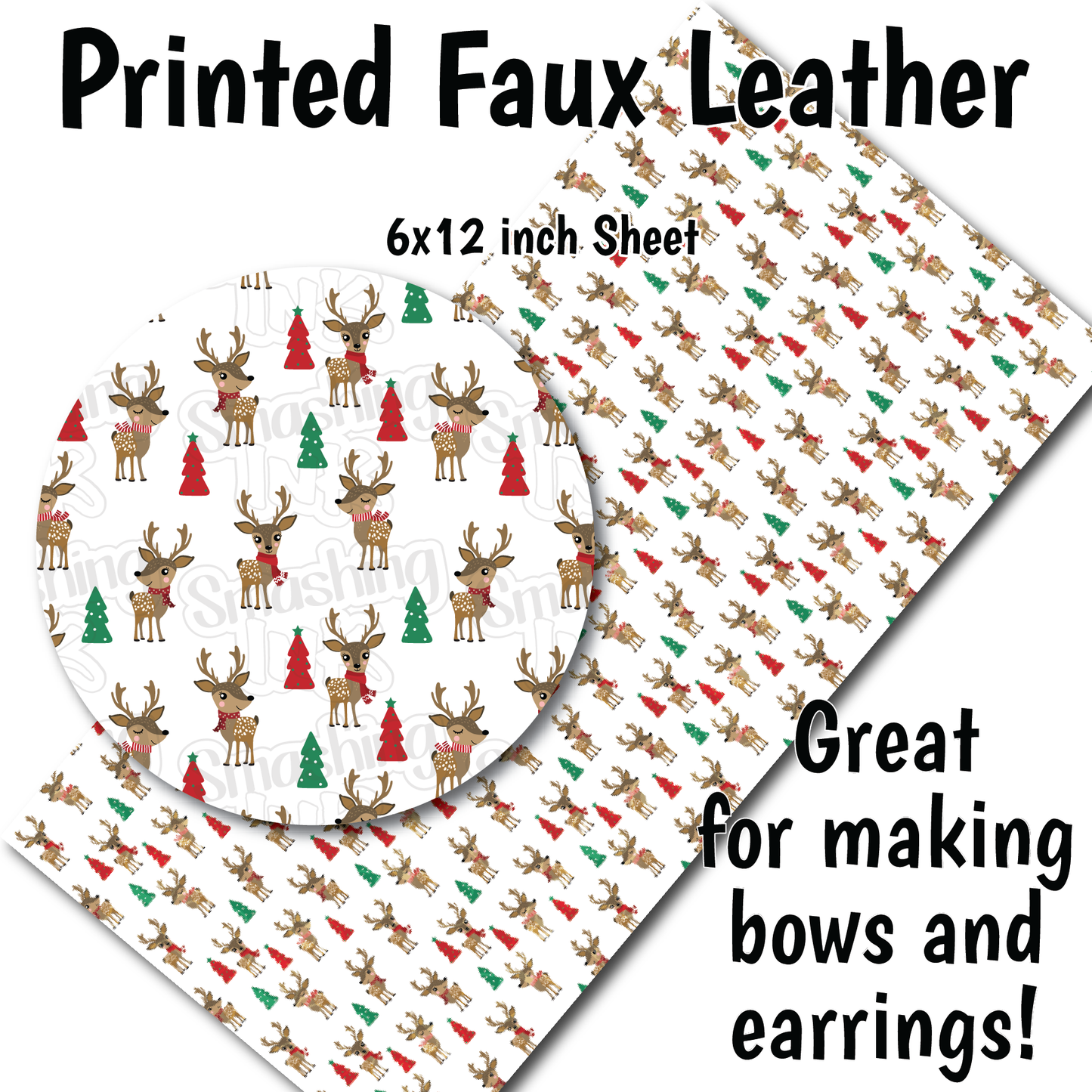 Cute Reindeer - Faux Leather Sheet (SHIPS IN 3 BUS DAYS)