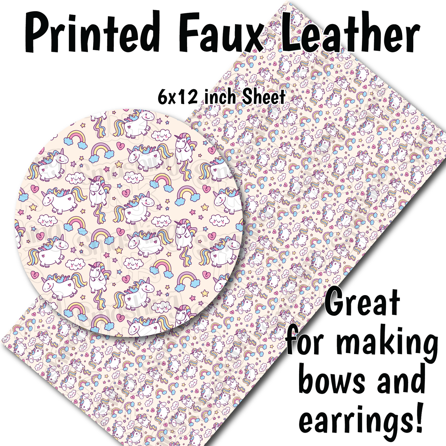 Colorful Unicorns Small Scale - Faux Leather Sheet (SHIPS IN 3 BUS DAYS)