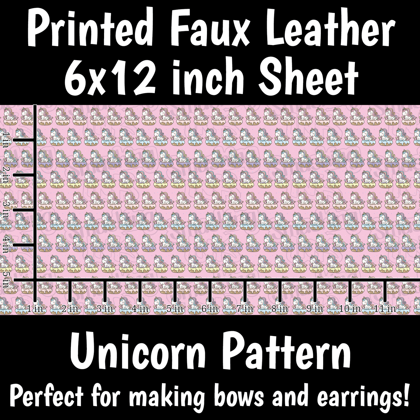 Unicorn Pattern - Faux Leather Sheet (SHIPS IN 3 BUS DAYS)