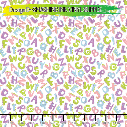 Dinosaur Alphabet ★ Pattern Vinyl | Faux Leather | Sublimation (TAT 3 BUS DAYS)