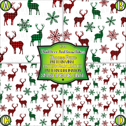 Plaid Deer and Snowflakes ★ Laser Safe Adhesive Film (TAT 3 BUS DAYS)