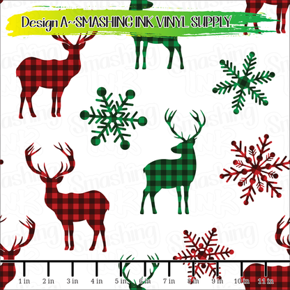 Plaid Deer and Snowflakes ★ Laser Safe Adhesive Film (TAT 3 BUS DAYS)