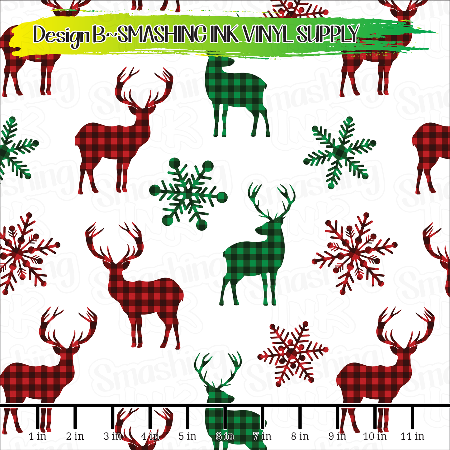 Plaid Deer and Snowflakes ★ Pattern Vinyl | Faux Leather | Sublimation (TAT 3 BUS DAYS)