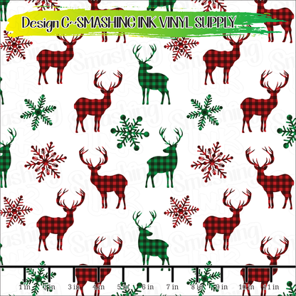 Plaid Deer and Snowflakes ★ Pattern Vinyl | Faux Leather | Sublimation (TAT 3 BUS DAYS)