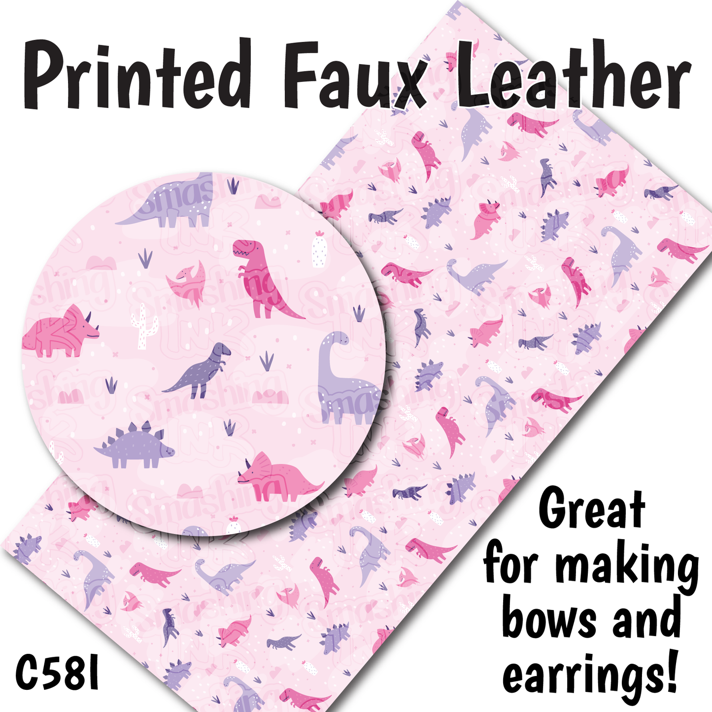 Pastel Dinosaurs - Faux Leather Sheet (SHIPS IN 3 BUS DAYS)