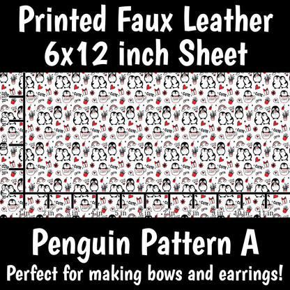 Penguin Pattern A - Faux Leather Sheet (SHIPS IN 3 BUS DAYS)