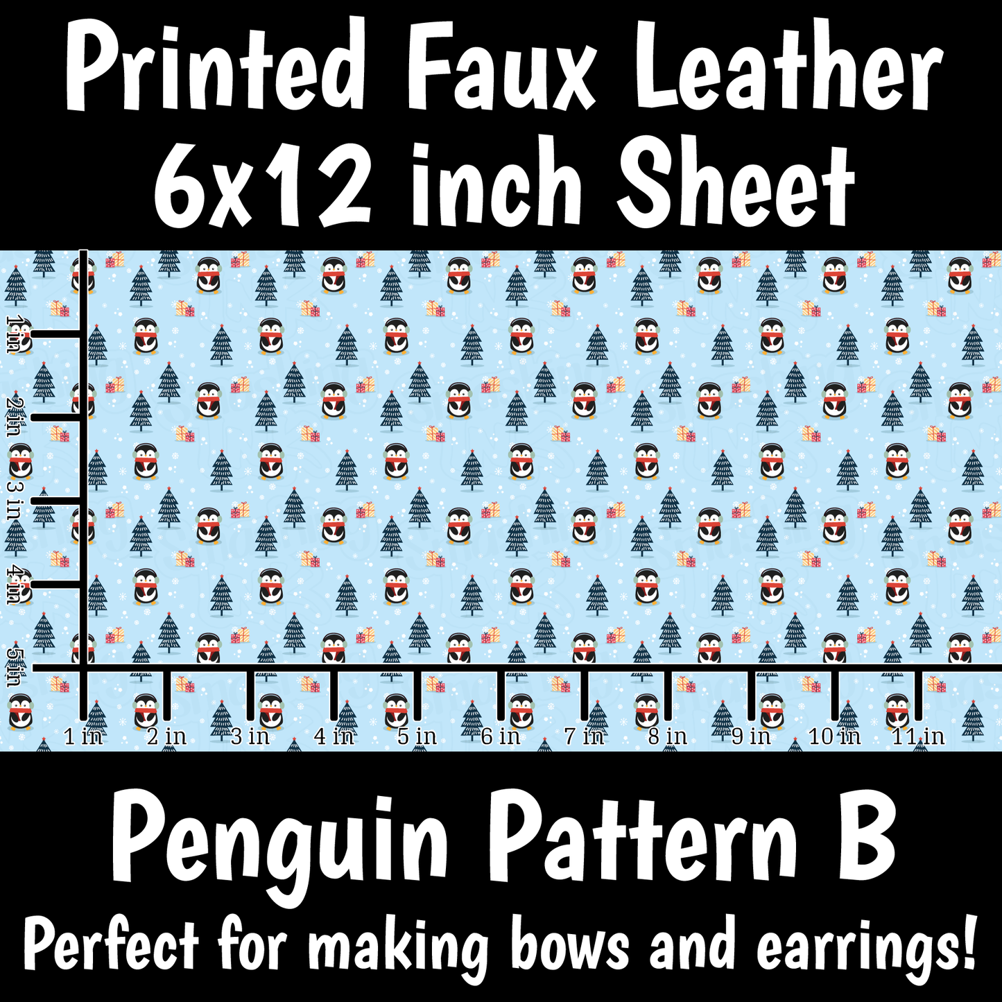 Penguin Pattern B - Faux Leather Sheet (SHIPS IN 3 BUS DAYS)