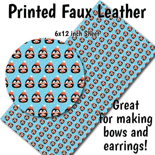 Penguin Pattern C - Faux Leather Sheet (SHIPS IN 3 BUS DAYS)