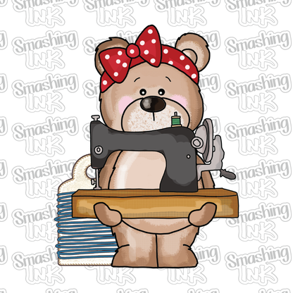 Chubby Sewing Bear - Heat Transfer | DTF | Sublimation (TAT 3 BUS DAYS) [9L-9HTV]