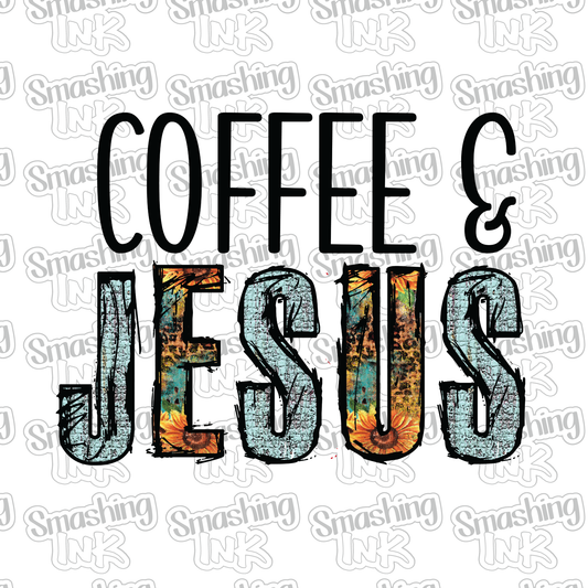Coffee And Jesus - Heat Transfer | DTF | Sublimation (TAT 3 BUS DAYS) [16D-5HTV]