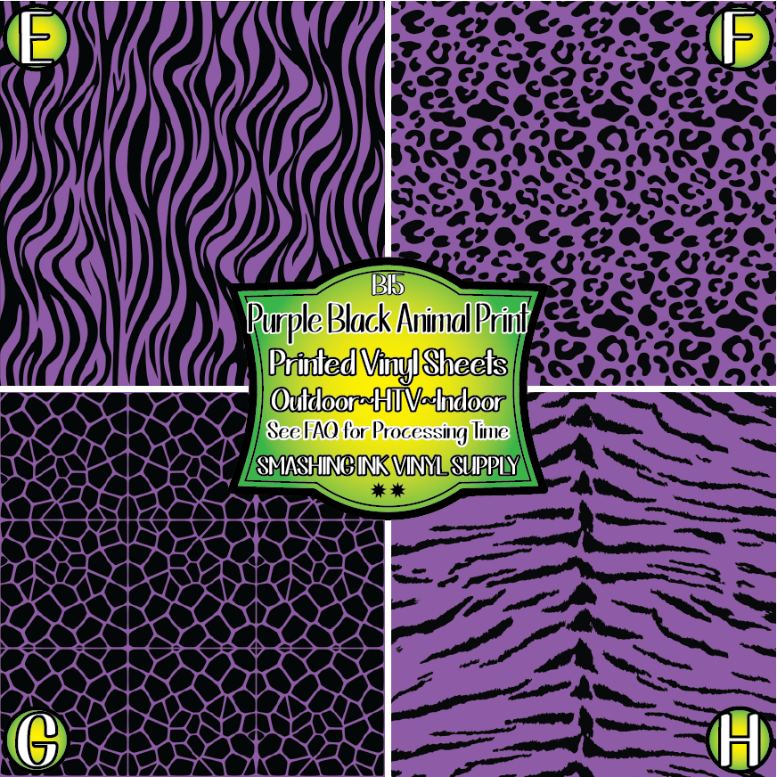 Light Purple Black Animal Print ★ Pattern Vinyl | Faux Leather | Sublimation (TAT 3 BUS DAYS)