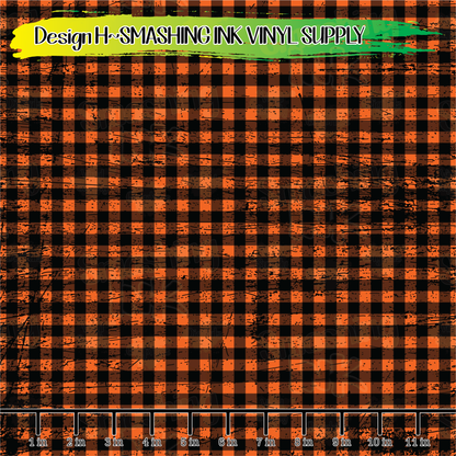 Orange Grunge Plaid  ★ Pattern Vinyl | Faux Leather | Sublimation (TAT 3 BUS DAYS)