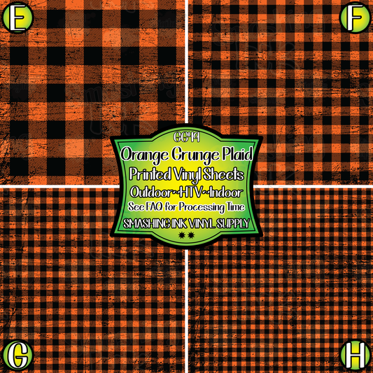 Orange Grunge Plaid  ★ Pattern Vinyl | Faux Leather | Sublimation (TAT 3 BUS DAYS)