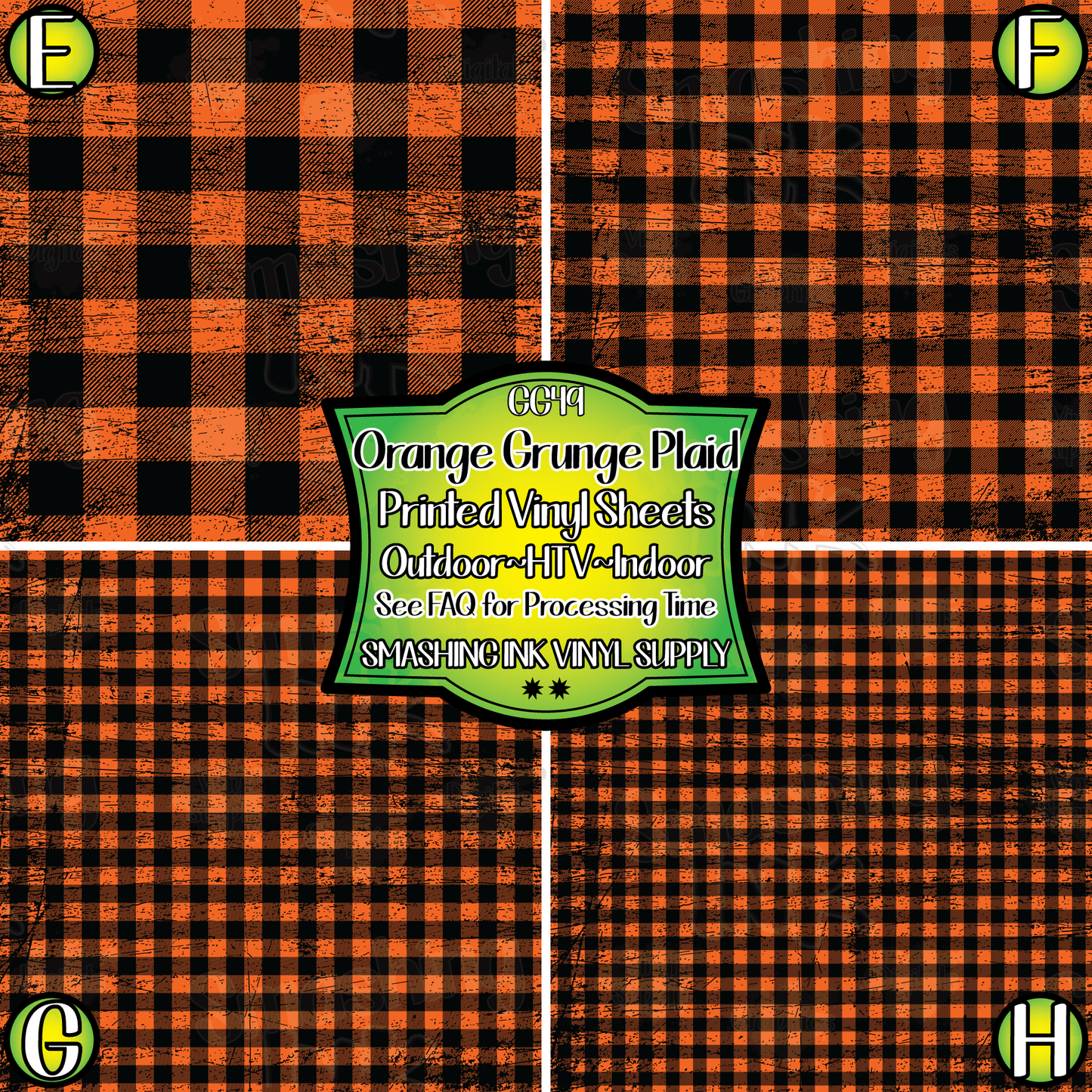 Orange Grunge Plaid  ★ Laser Safe Adhesive Film (TAT 3 BUS DAYS)