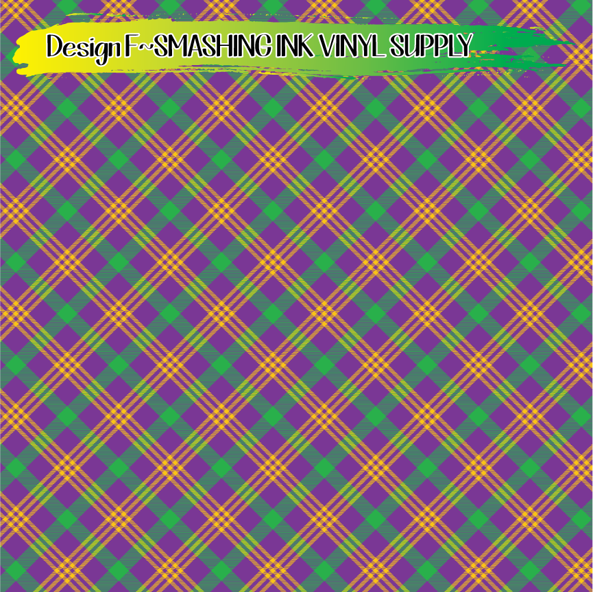 Mardi Gras Plaid ★ Laser Safe Adhesive Film (TAT 3 BUS DAYS)