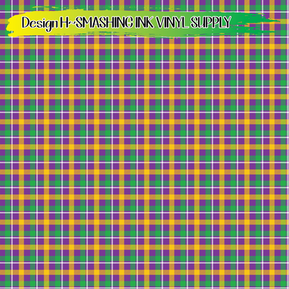 Mardi Gras Plaid ★ Pattern Vinyl | Faux Leather | Sublimation (TAT 3 BUS DAYS)