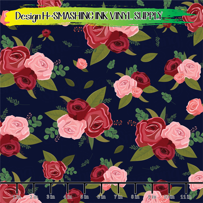 Rose Floral Pattern ★ Pattern Vinyl | Faux Leather | Sublimation (TAT 3 BUS DAYS)