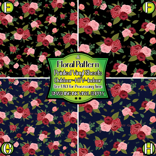 Rose Floral Pattern ★ Pattern Vinyl | Faux Leather | Sublimation (TAT 3 BUS DAYS)