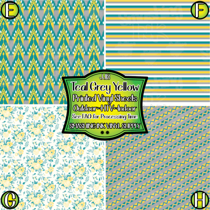 Teal Grey Yellow ★ Pattern Vinyl | Faux Leather | Sublimation (TAT 3 BUS DAYS)