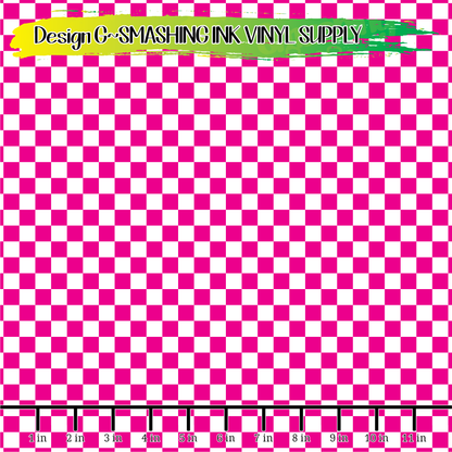 Pink White Checkerboard ★ Pattern Vinyl | Faux Leather | Sublimation (TAT 3 BUS DAYS)