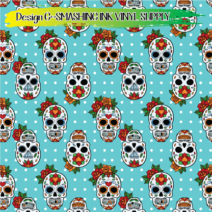 Polka Dot Sugar Skulls ★ Pattern Vinyl | Faux Leather | Sublimation (TAT 3 BUS DAYS)