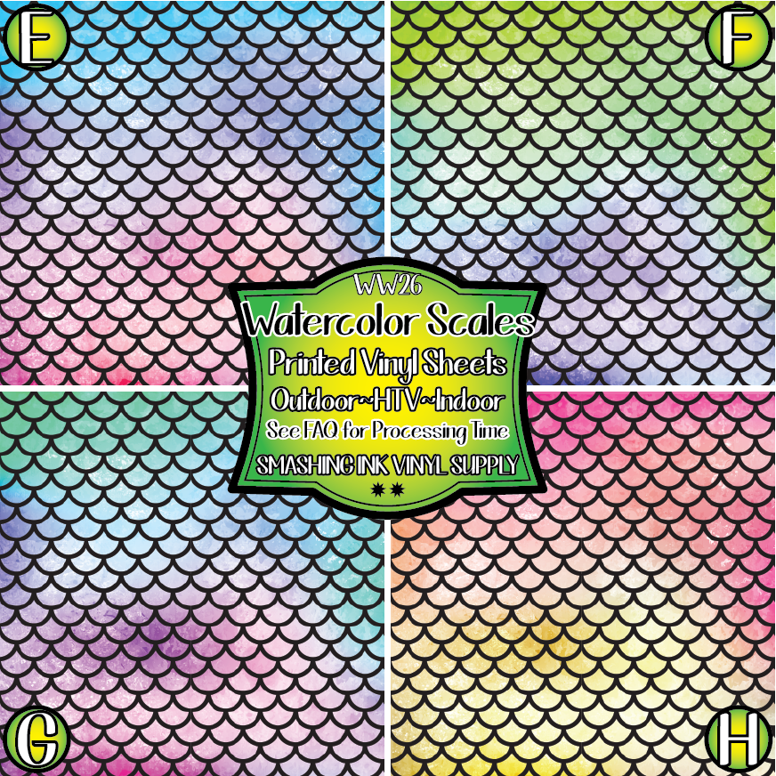 Watercolor Scales ★ Pattern Vinyl | Faux Leather | Sublimation (TAT 3 BUS DAYS)