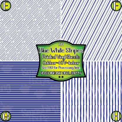 Blue White Stripes ★ Pattern Vinyl | Faux Leather | Sublimation (TAT 3 BUS DAYS)