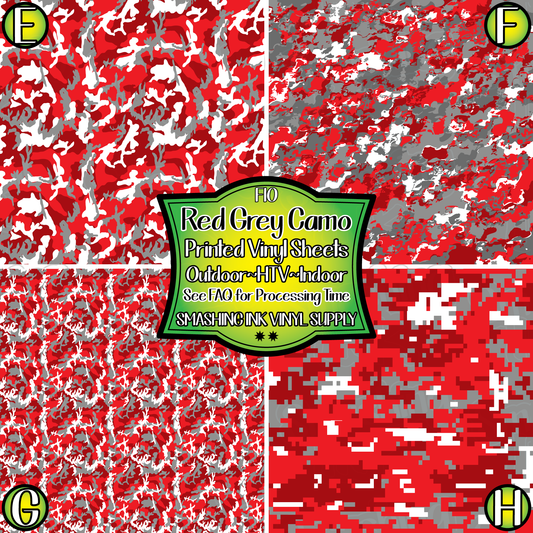 Red/Gray Camo ★ Pattern Vinyl | Faux Leather | Sublimation (TAT 3 BUS DAYS)