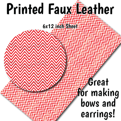 Red White Chevron - Faux Leather Sheet (SHIPS IN 3 BUS DAYS)