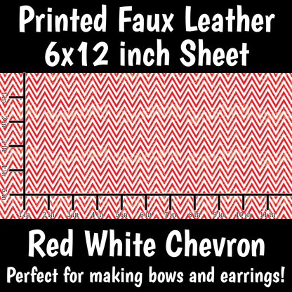 Red White Chevron - Faux Leather Sheet (SHIPS IN 3 BUS DAYS)