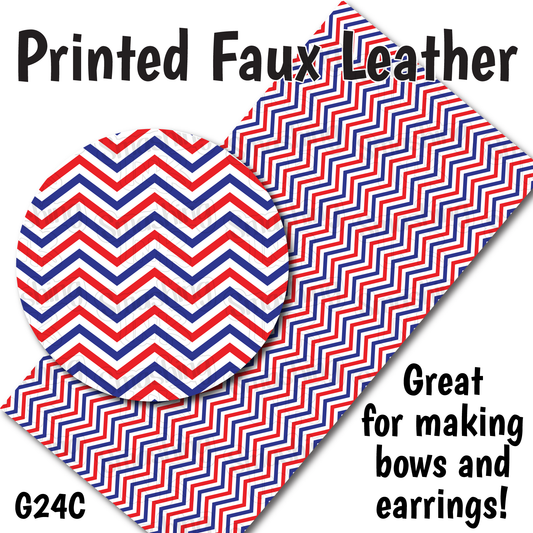 Red White & Blue Chevron - Faux Leather Sheet (SHIPS IN 3 BUS DAYS)