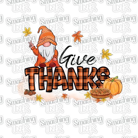 Give Thanks Gnome - Heat Transfer | DTF | Sublimation (TAT 3 BUS DAYS) [4F2-10HTV]