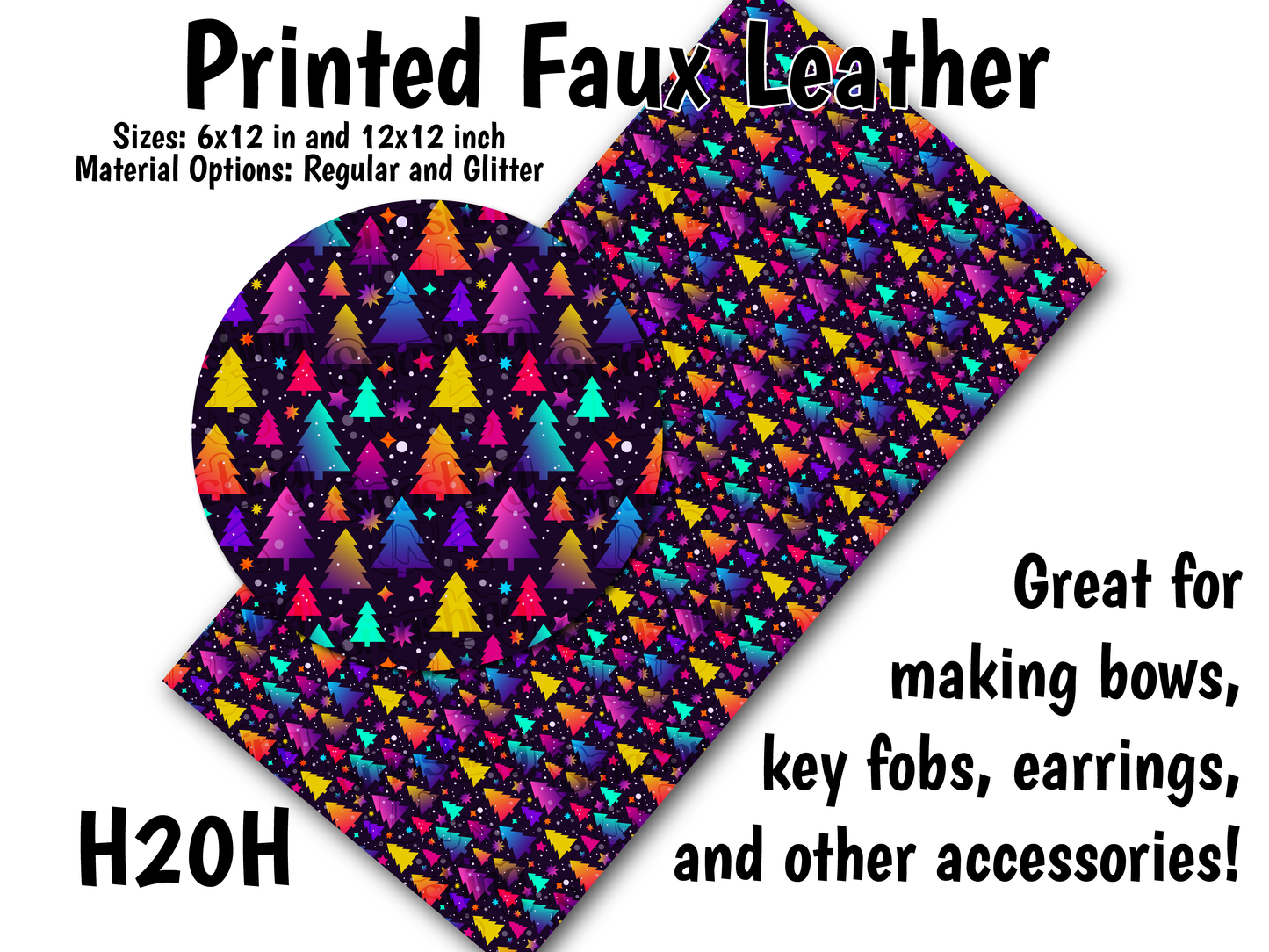 Colorful Christmas Trees - Faux Leather Sheet (SHIPS IN 3 BUS DAYS)